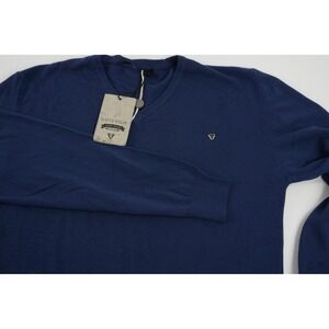 New Fifty Four 54 Arius Mens XL Navy Blue Knit Lightweight V-Neck Sweater w Logo